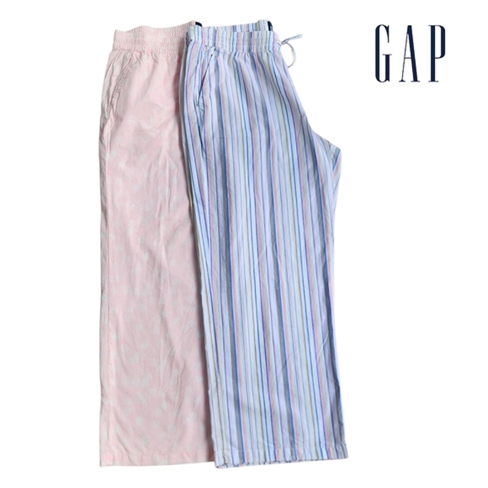 NEW! GAP 2-Pack Women Pink Blue Striped Pajama Sleepwear Pants Soft Cotton Large - Picture 3 of 15